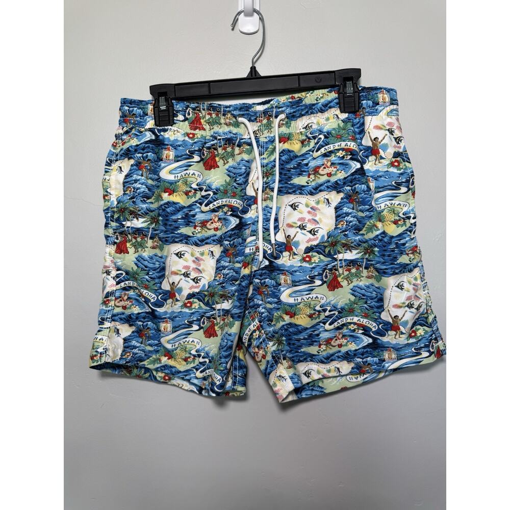 Blue Wave Land of Aloha Hawaiian Shirt Avanti Spooner Kahala Swim Shorts medium